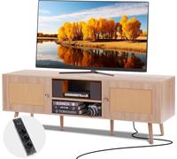 Meuble TV en rotin pour téléviseur 65 pouces Meuble TV Boho avec prise intégrée Chêne