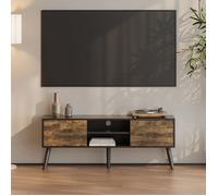 Meuble TV Design Support Télé Banc avec 2 Portes et 2 Étagères Panneau de Particules Mélaminé Pieds en Bois avec Revêtement PVC 120 x 30 x 47 cm Noir Bois Foncé