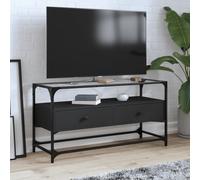 vidaXL Meuble TV - dessus en verre noir 80x35x51 cm - Bois d'ingénierie