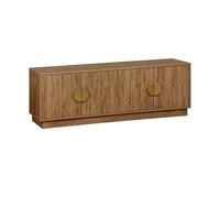 sweeek - Meuble TV Exotique 4 Portes décor Bois de manguier. poignées en métal doré L 140 x P 40 x H 48cm