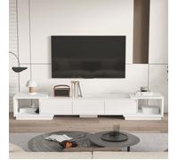 Meuble TV Extensible 166-270 cm avec 3 tiroirs et 2 compartiments, Meuble Bas avec aspect du bois, Salon, Blanc Mat