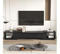 Meuble TV Extensible 166-270 cm avec 3 tiroirs et 2 compartiments, Meuble Bas avec aspect du bois, Salon, Noir