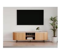Meuble TV FABIA - Chêne & Travertin - 160 x 40 x 52 cm