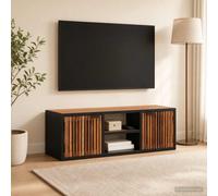 vidaXL Meuble TV fait main avec étagère et stockage Bois de mangue massif 105 x 30 x 35 cm