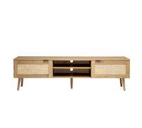 Meuble TV finition bois clair, cannage rotin et métal noir 2 portes L180 cm MANILLE
