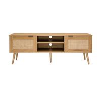 Meuble tv finition bois clair et cannage rotin 2 portes l140 cm manille