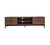 Meuble TV vintage finition bois foncé noyer et métal noir avec rangements L180 cm SARTO