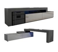 MEUBLE TV FLEX 148 - 280 cm LED NOIR MAT GRIS LAQUE MODULABLE / EXTENSIBLE / ANGLE