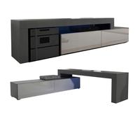 MEUBLE TV FLEX 148 - 280 cm LED NOIR MAT GRIS LAQUE MODULABLE / EXTENSIBLE / ANGLE