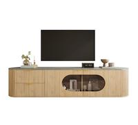 Meuble TV FloraGrace structure verticale vitrine ovale en verre gris naturel 172 cm