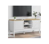 vidaXL Meuble TV FLORO blanc 114x43x55 cm bois massif de pin, banc TV, meuble hifi, centre de divertissement, buffet TV, 374015 Blanc G
