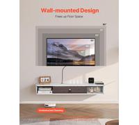 Meuble TV flottant 47 pouces pour centre multimédia avec alimentation et passage pour câbles, blanc