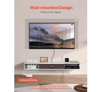 Meuble TV flottant 55 pouces avec centre multimédia et trou pour câbles, blanc