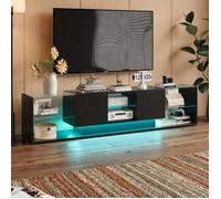 Meuble TV Flottant, Cabinet Léger luxe 200cm, Meuble TV Moderne Verre avec Espace de Rangement Ouvert et LED Réglable, pour Salon