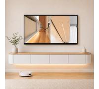 Meuble TV Flottant, Console TV Murale, Meuble TV Suspendu, Buffet TV | Portes Fermées, Passe-câbles Structure Suspendue Offrent Un Profil Moderne, Épuré Compact Au Mur(Wood White,140cm/55.1IN)