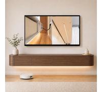 Meuble TV Flottant, Console TV Murale, Meuble TV Suspendu, Buffet TV | Portes Fermées, Passe-câbles Structure Suspendue Offrent Un Profil Moderne, Épuré Compact Au Mur(Walnut,200CM/78.7IN)