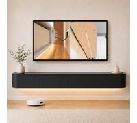 Meuble TV Flottant, Console TV Murale, Meuble TV Suspendu, Buffet TV | Portes Fermées, Passe-câbles Structure Suspendue Offrent Un Profil Moderne, Épuré Compact Au Mur(Black,160CM/63IN)