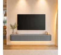 Meuble TV Flottant, Console TV Murale, Meuble TV Suspendu, Buffet TV | Portes Fermées, Passe-câbles Structure Suspendue Offrent Un Profil Moderne, Épuré Compact Au Mur(Gray,280CM/110.2IN)