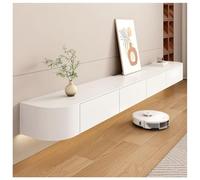 Meuble TV flottant en bois massif avec porte rabattable, multi-compartiments de rangement, console multimédia pour salon et chambre à coucher