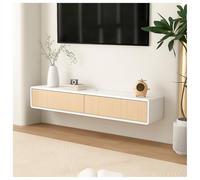 Meuble TV Flottant Mural Blanc Brillant Minimaliste avec Trou de câble pour Salon 120 cm, Meuble TV élégant avec Porte abattante (Noir)