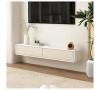 Meuble TV Flottant Mural Blanc Brillant Minimaliste avec Trou de câble pour Salon 120 cm, Meuble TV élégant avec Porte abattante (Noir)
