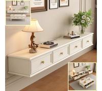 Meuble TV Flottant Pour Salon Avec Tiroirs Meuble TV Mural Pratique, Console Multimédia Suspendue Avec Grand Rangement, Lowboard Mural Pour Salon, Chambre, Bureau Et Séjour(White,140cm/55.1IN)