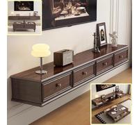 Meuble TV Flottant Pour Salon Avec Tiroirs Meuble TV Mural Pratique, Console Multimédia Suspendue Avec Grand Rangement, Lowboard Mural Pour Salon, Chambre, Bureau Et Séjour(Walnut,140cm/55.1IN)