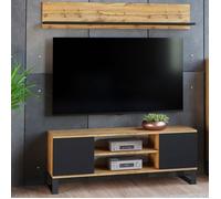 KOBI Meuble TV Focus 135 | Style loft sur Pieds en métal | Meuble TV pour Le Salon et la Salle à Manger (Chêne doré - Noir)