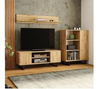 Kobi Meuble TV Focus 135 - style loft, pieds métal - chêne doré