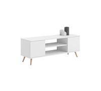 Meuble TV Focus 135 cm Blanc - Panneau de meuble et pieds en hêtre