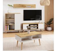 KOBI Focus Armoire TV | Meuble | Style scandinave pour Le Salon | Espace de Rangement spacieux | Pieds en Bois | Design Moderne (chêne Artisan - Blanc)