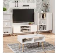 Meuble TV FOCUS 155 cm Armoire TV scandinave pieds en bois, blanc mat