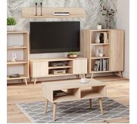 Meuble tv focus 155 cm Armoire TV scandinave pieds en bois, chêne sonoma