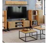 Meuble TV FOCUS L 135 x P 40 x H 49cm Armoire TV chêne doré, pieds métal loft