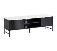 Meuble TV Moderne en MDF 140 x 40 cm Étagères de Rangement Effet Marbre Noir Glastonbury