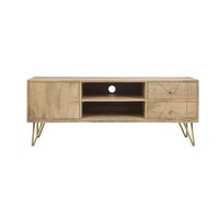 Meuble TV gravé en bois manguier massif et métal L130 LINIUM
