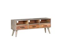 Meuble TV Gris 130x35x51 cm Bois massif de manguier brut