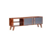Meuble TV gris 140x30x45 cm bois solide