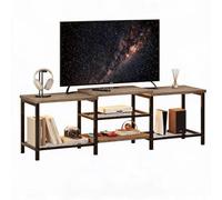 Meuble TV gris 170 cm avec prise, structure en métal pour salon | Structure en métal robuste, prise de charge intégrée, étagère ouverte pour appareils, gestion des câbles bien rangée