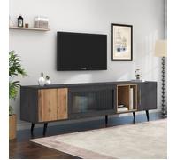 Meuble TV Gris-Armoire TV 3 Portes,2 Niches-Banc Élégant-Style Moderne-Buffet Bas Salon-Espace de Rangement-200x40x55.5cm