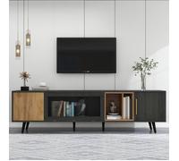 Meuble TV Gris - Meuble tv industriel - Buffet Bas salon - 3 portes - 2 niches - 200x40x55.5 cm - Style moderne