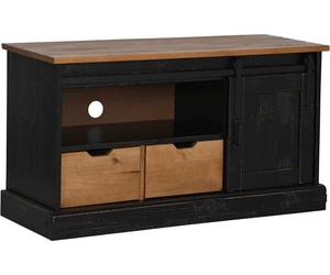 Meuble TV HALDEN porte coulissante noir 110x40x60cm bois massif