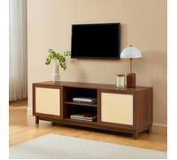 Meuble TV HARIA effet noyer et rotin 150cm - Bois