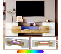 Meuble TV Haut 200cm - Blanc laqué - avec éclairage LED - 6 portes et 2 tiroirs - Design moderne - en Bois