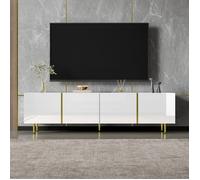 Meuble TV Haut Brillant Blanc et Or avec 4 Portes - Merax TV Banc Design Moderne Élégant avec Charnières Soft-Close, 170x35x46 cm