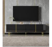 Meuble TV Haut Brillant Noir et Or avec 4 Portes - Merax TV Banc Design Moderne Élégant avec Charnières Soft-Close, 170x35x46 cm