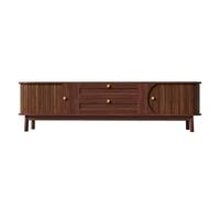Meuble TV - HIBA - 170 x 39,5 x 46 cm - Noyer laqué - 2 portes & 2 tiroirs - Pieds en bois