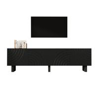 Meuble TV - HIBA - 180×40×55 cm - Noir mat - 4 portes à relief - Compatible TV 75 pouces