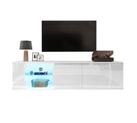 Meuble TV - HIBA - 180 cm Haute Brillance - 3 portes - Éclairage LED - Compatible TV 80 pouces