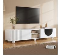Meuble TV - HIBA - Design moderne 180x40x41,5 cm - Blanc - Push-to-open - Rangement multi-zones